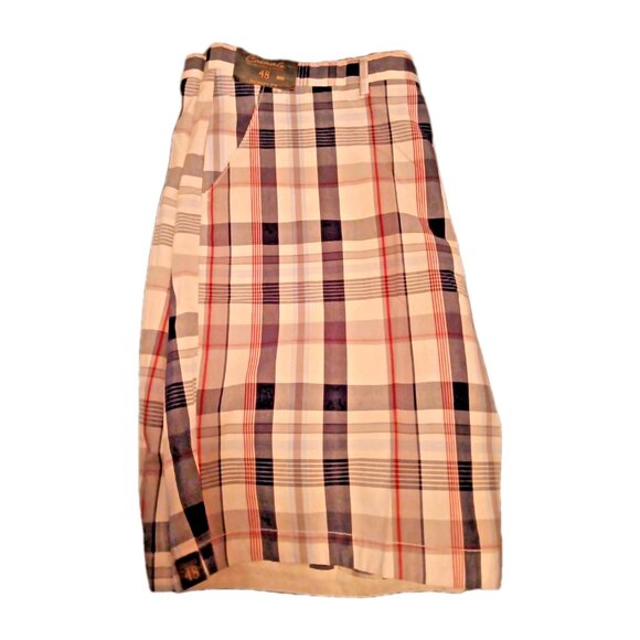ROUNDTREE & YORKE MEN’S SIZE 48 RED WHITE BLUE PLAID COTTON FLAT CASUAL SHORTS - Picture 1 of 5
